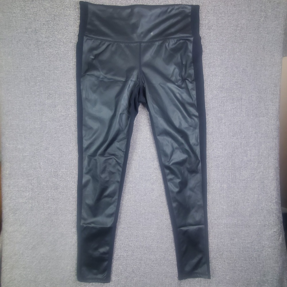 Athleta Gleam Tight Faux Leather Leggings Womens Size Medium High Rise Black